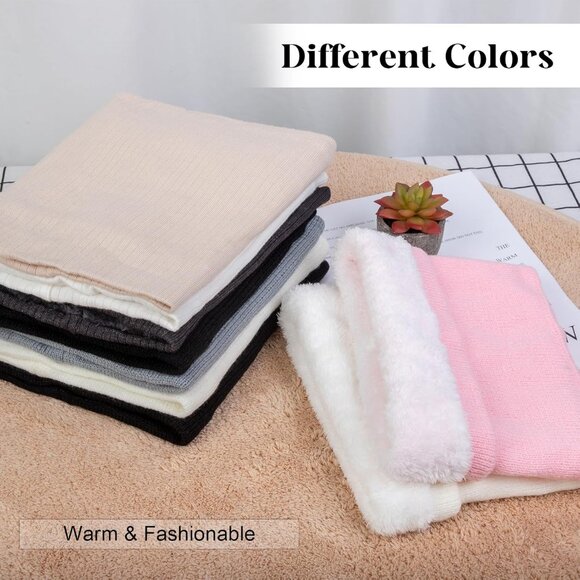 Women's (black+ Beige) Scarf Winter Double-Layer Neck Warmer Knit Fleece 2Pack - Picture 2 of 6